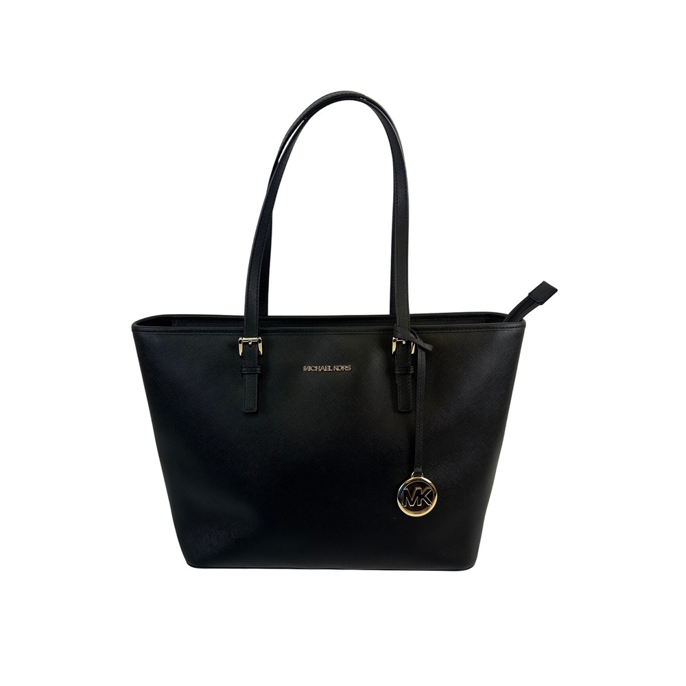 Michael Kors Jet Set Travel Tote Black Saffiano Leather Bag Large Zip 38F7GTVT3L
